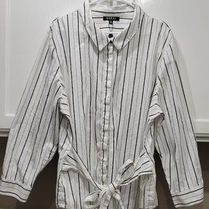 Rebel Wilson X Angels Blouse Black White Stripe Plus  3X Button front 24-26 NEW